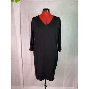 Eileen Fisher Tencel Stretch V-Neck 3/4 Sleeve Side Pocket Dress Closet Staple!